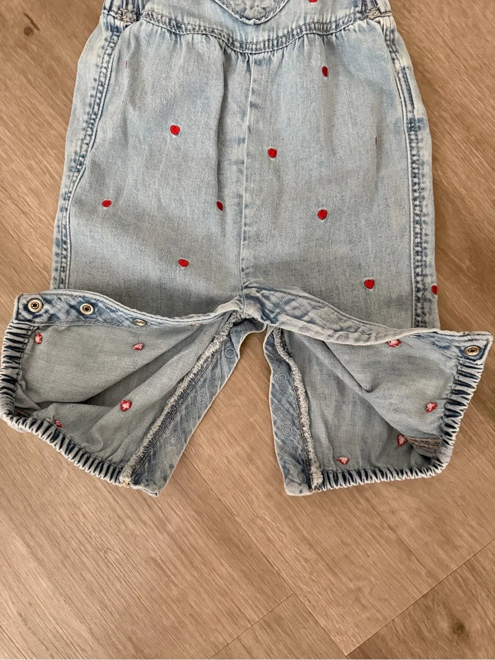GAP Baby embroidered Denim Heart Overalls with Red Heart Details Size 3-6 months